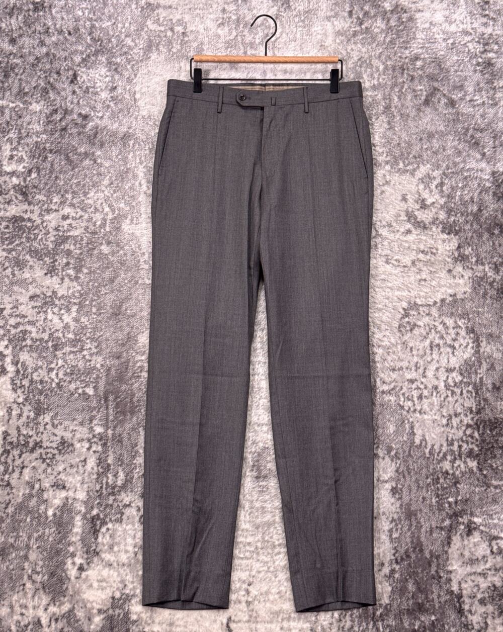 Incotex Pants 32 x 33 Mens Classic Fit Super 100s Gray Wool Trouser Slim
